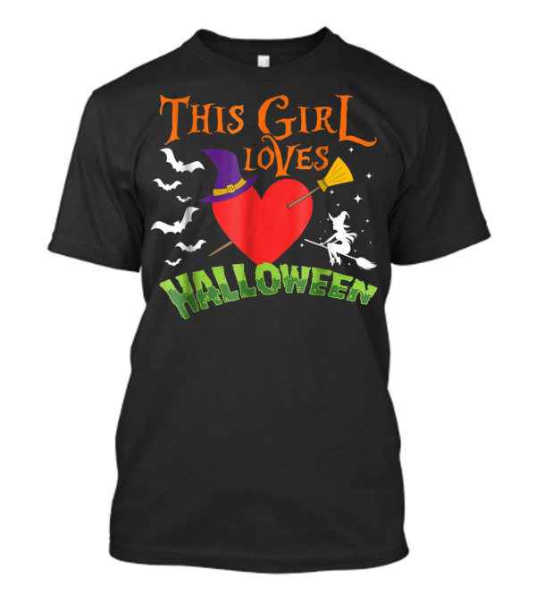 This Girl Loves Halloween Witches Bats Heart T-Shirt