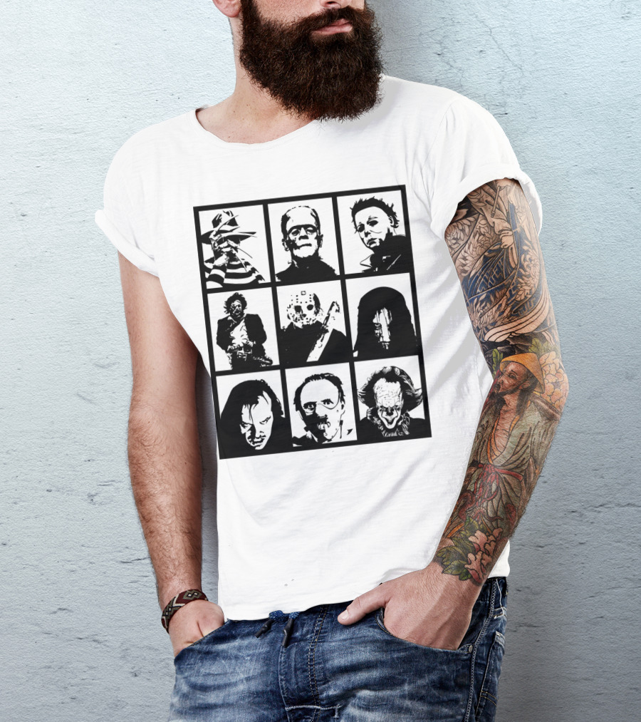 Horror Icons Halloween Fright Night Party Freddy Frankenstein Michael Jason Pennywise T-Shirt