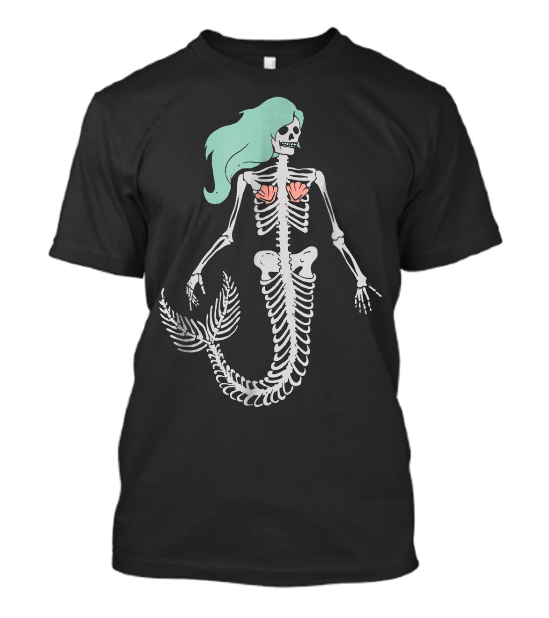 Halloween Mermaid Skeleton With Green Hair And Shells T-Shirt