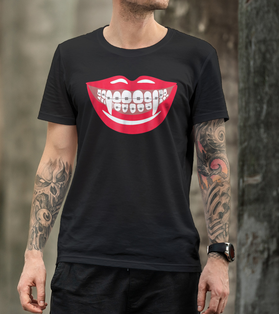 Halloween Vampire Braces Orthodontist Funny Mouth T-Shirt