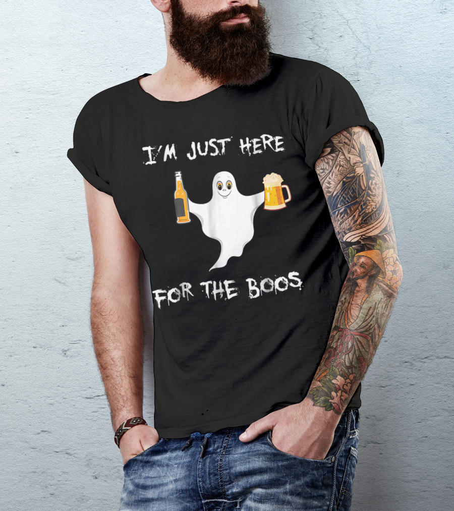 Halloween Ghost I'm Just Here For The Boos With Beer And Bottle T-Shirt