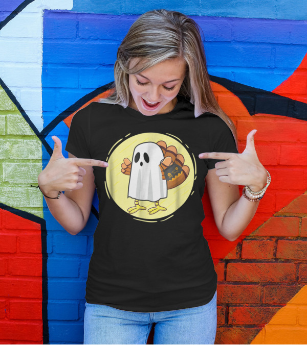 Halloween Ghost Turkey With Trick Or Treat Candy Bag T-Shirt