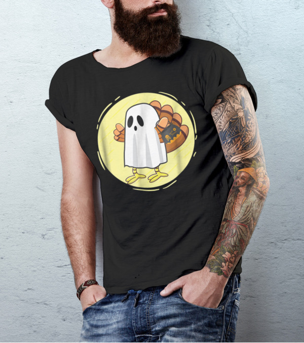 Halloween Ghost Turkey With Trick Or Treat Candy Bag T-Shirt