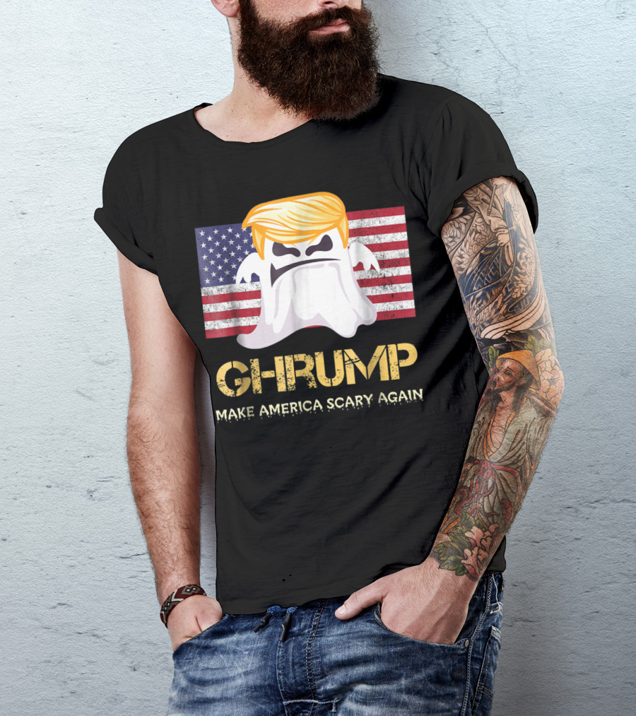 Ghrump Make America Scary Again Halloween Ghost USA Flag T-Shirt