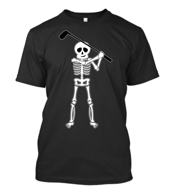 Halloween Skeleton Golfer Holding Golf Club Funny Golfing T-Shirt