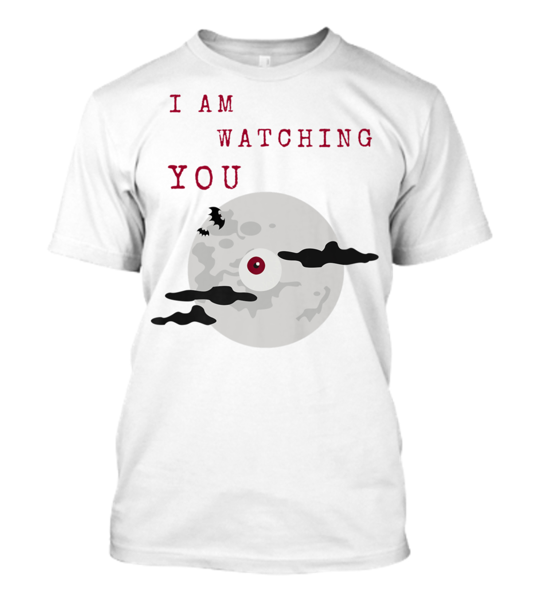 I Am Watching You Halloween Eyeball Moon With Bat And Clouds T-Shirt