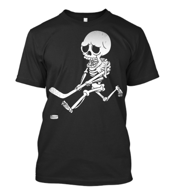 Halloween Ice Hockey Skeleton Playing Puck T-Shirt