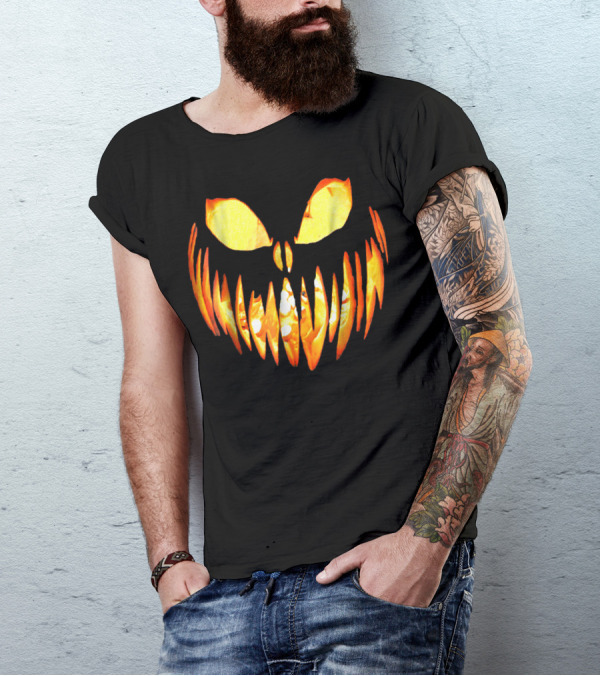 Halloween Jack O' Lantern Scary Pumpkin Face Fiery Glow T-Shirt