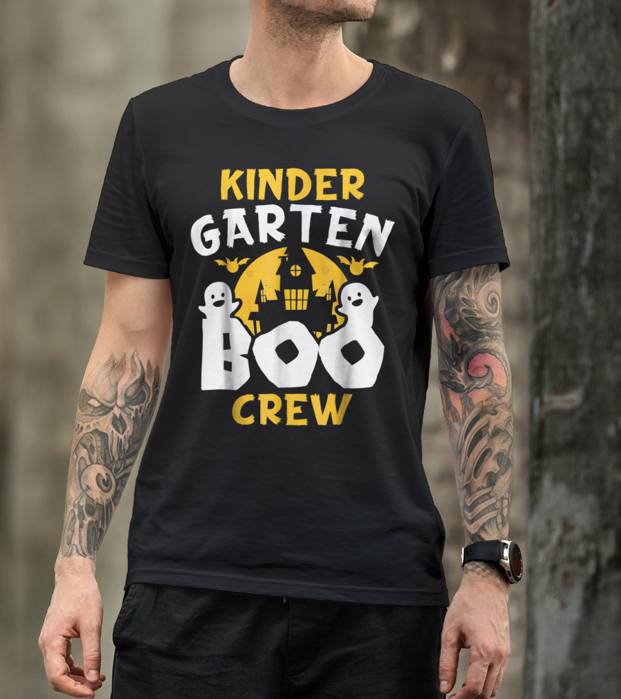 Kindergarten Boo Crew Cute Halloween Teacher Ghosts Haunted House Bats T-Shirt