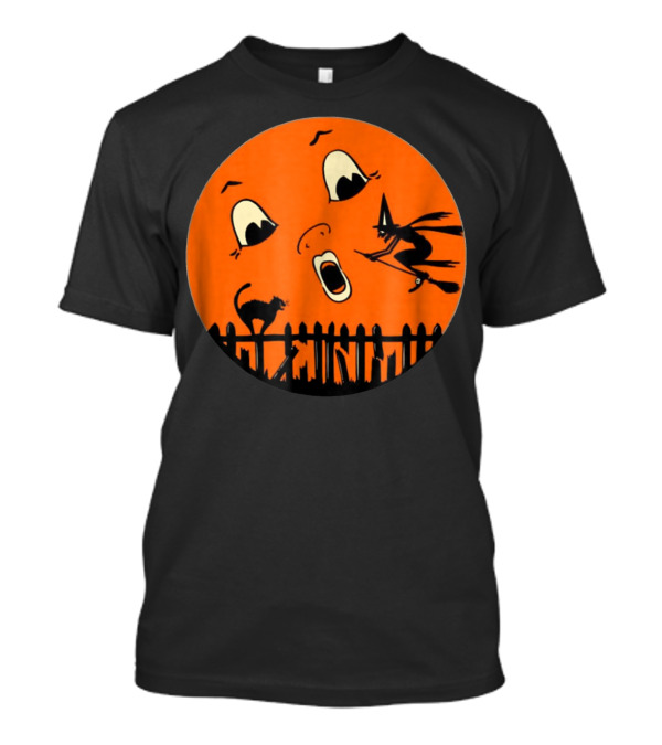 Halloween Moon Witch Black Cat Fence Spooky Duds T-Shirt