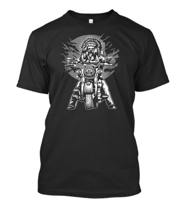 Halloween Motorcycle Rider With Headdress And Bats T-Shirt
