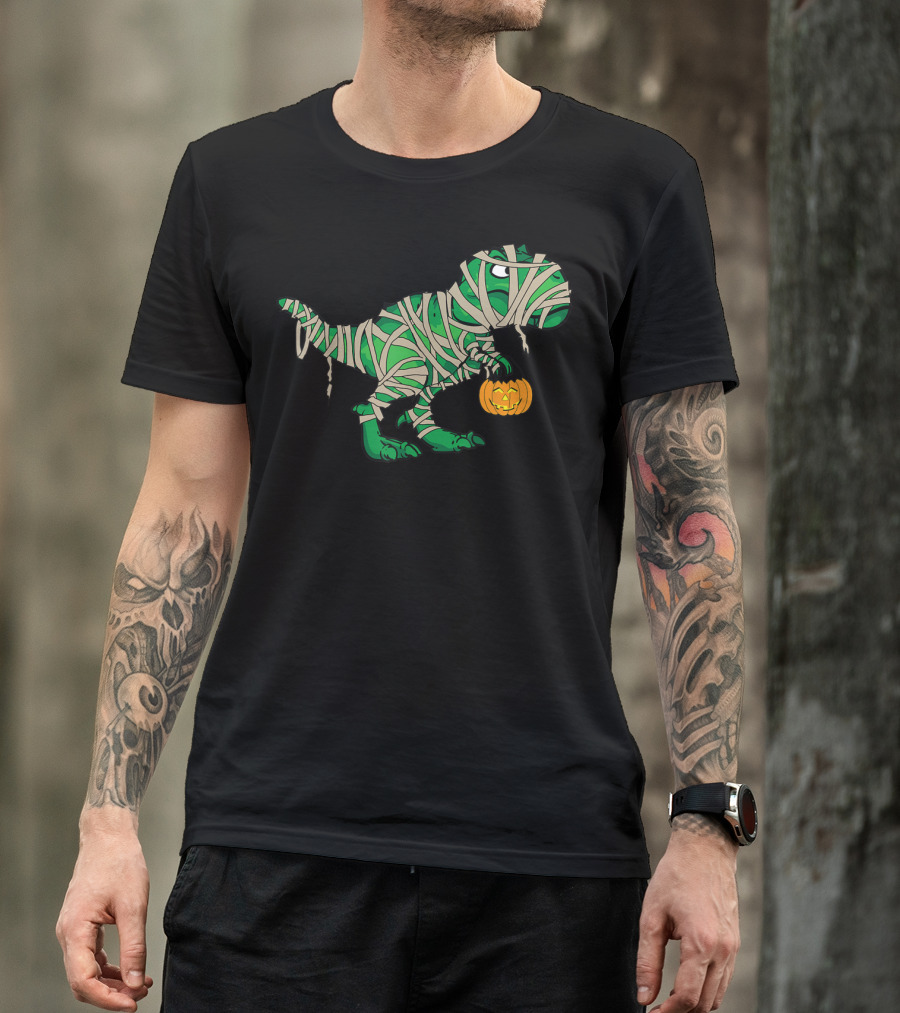 Halloween Mummy T-Rex Jack-o'-Lantern Dinosaur T-Shirt