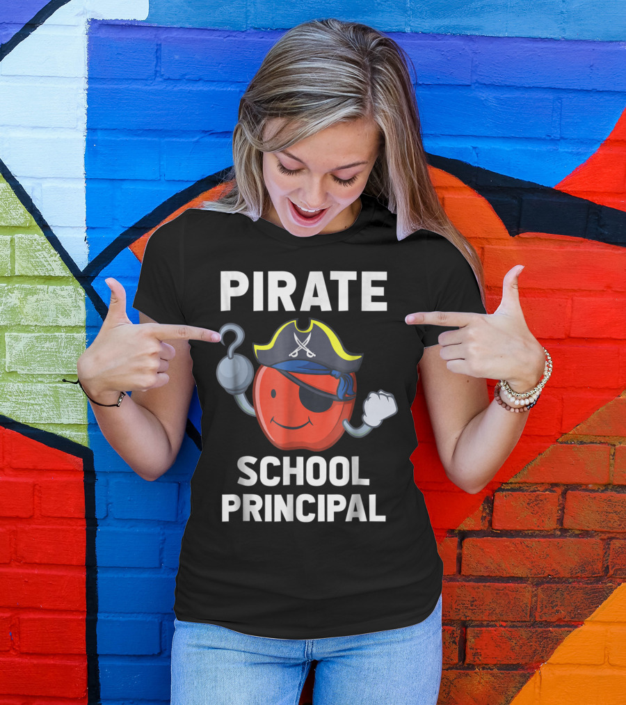 Pirate School Principal Halloween Apple With Hook And Eyepatch T-Shirt