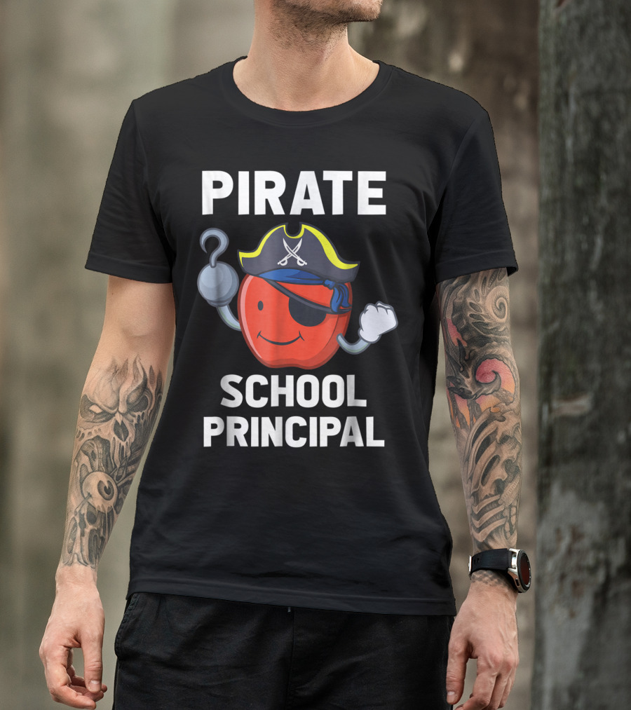 Pirate School Principal Halloween Apple With Hook And Eyepatch T-Shirt