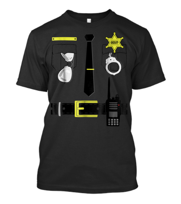Sheriff Halloween Costume Police Badge Handcuffs Radio Tie Glasses T-Shirt