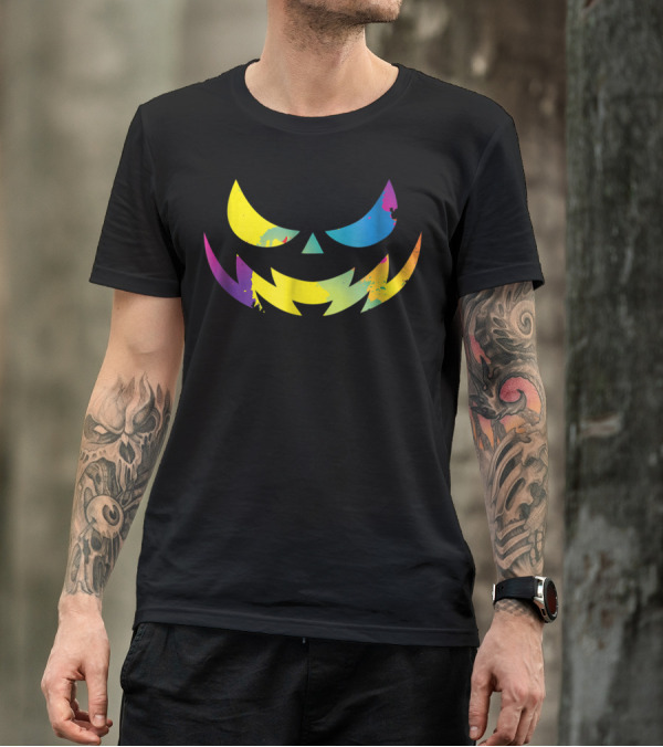 Halloween Pumpkin Face Multicolor Splash T-Shirt