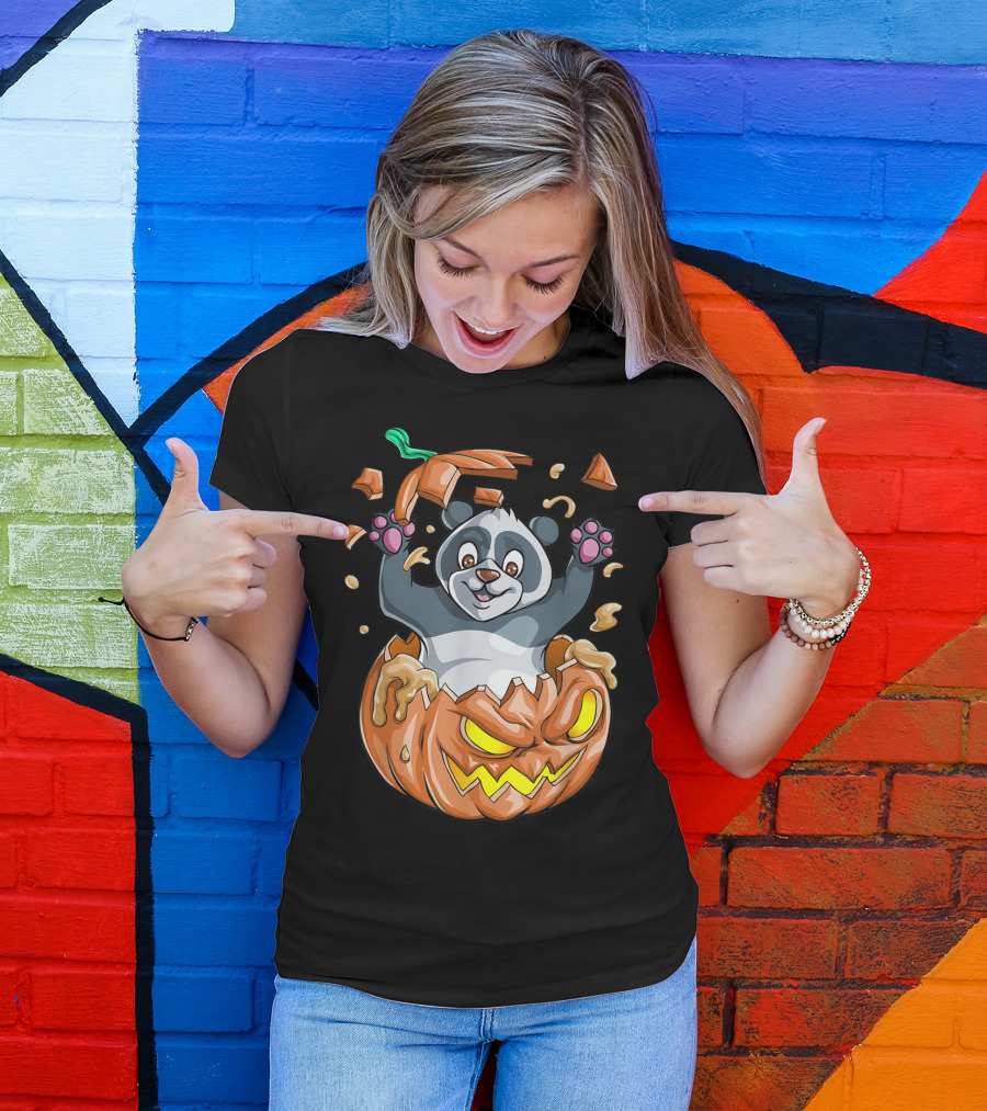 Halloween Pumpkin Panda Funny Party Celebration Adventure T-Shirt