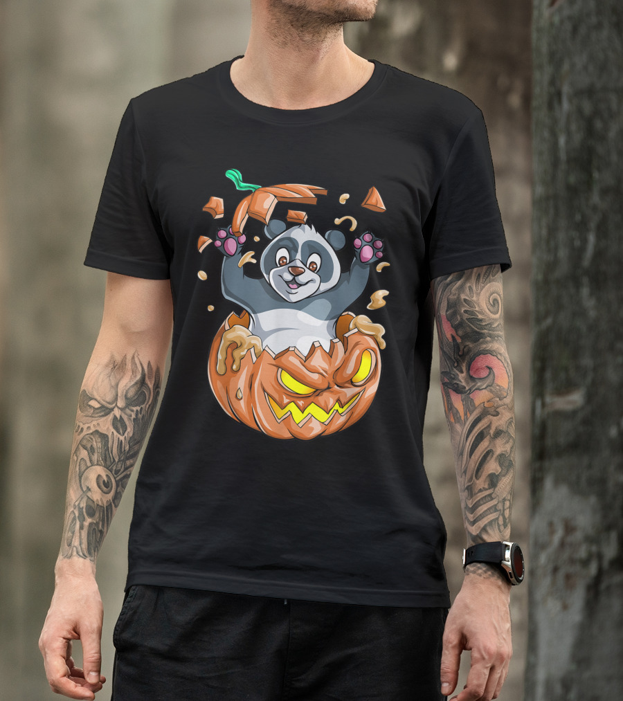 Halloween Pumpkin Panda Funny Party Celebration Adventure T-Shirt