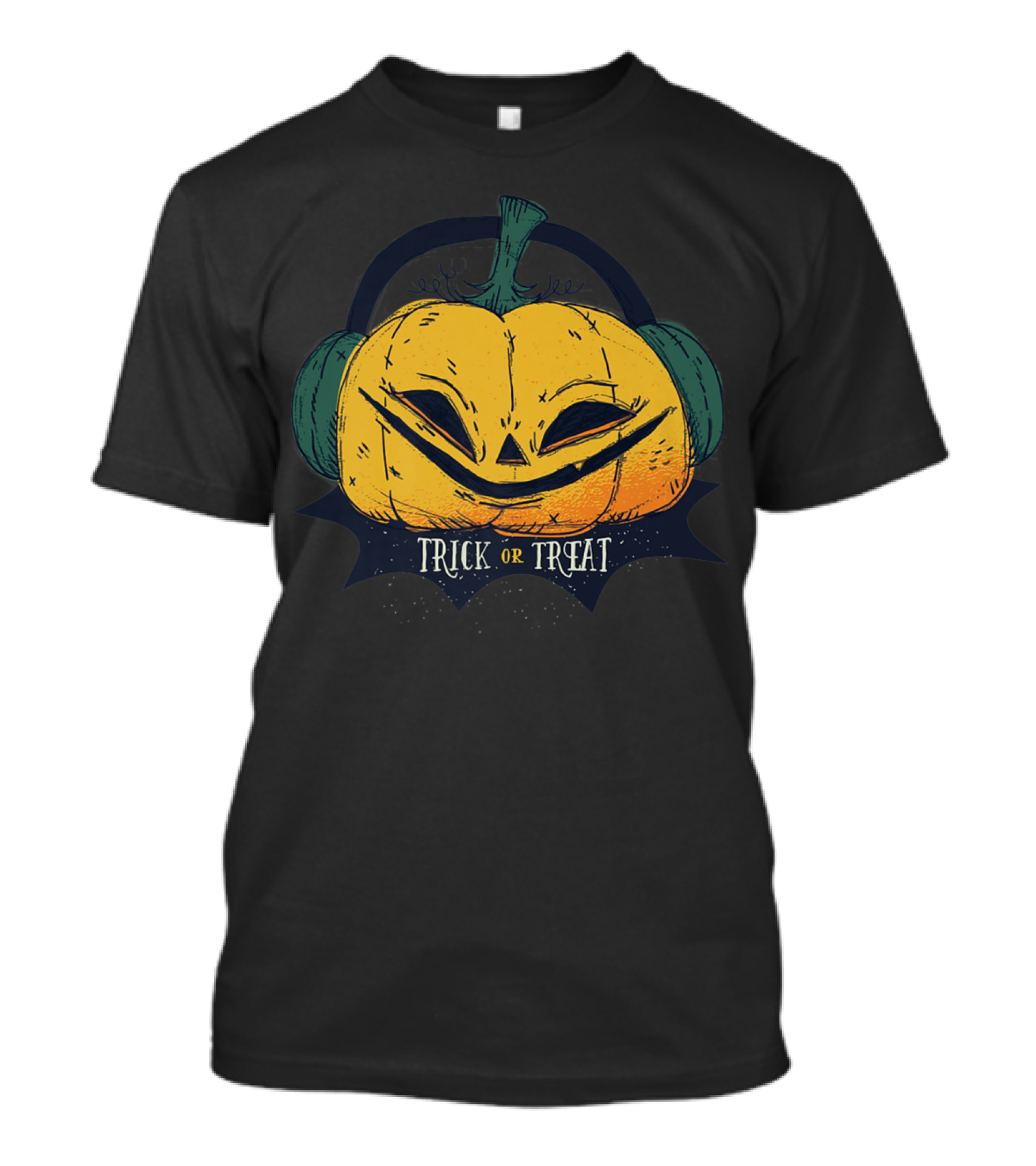 Trick Or Treat Halloween Pumpkin With Headphones T-Shirt