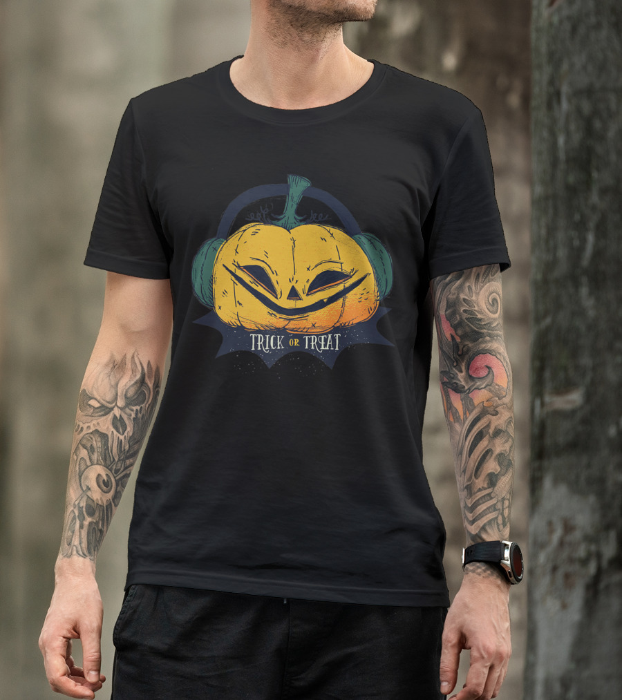 Trick Or Treat Halloween Pumpkin With Headphones T-Shirt