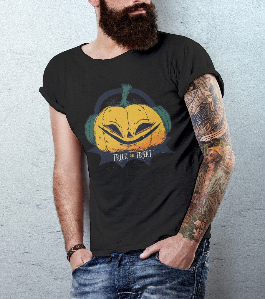 Trick Or Treat Halloween Pumpkin With Headphones T-Shirt