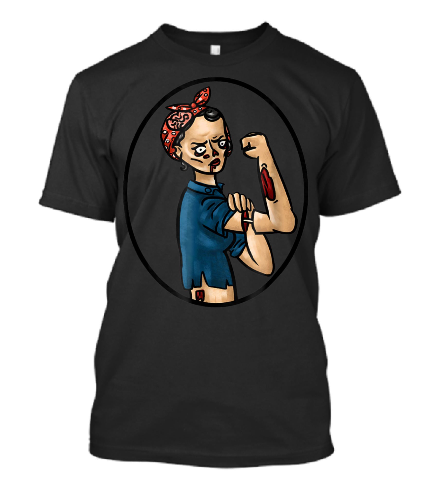 Halloween Zombie Rosie The Riveter Brain Bandana Blood Arm T-Shirt