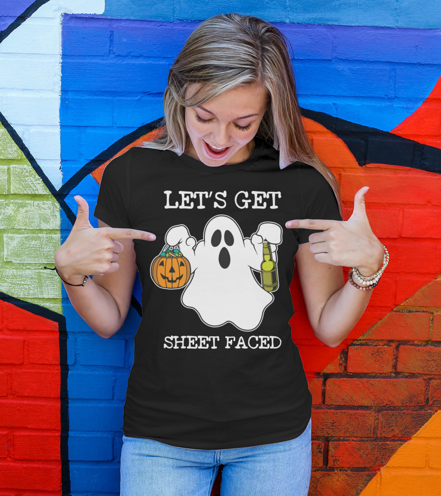 Let's Get Sheet Faced Halloween Ghost Pumpkin Alcohol T-Shirt