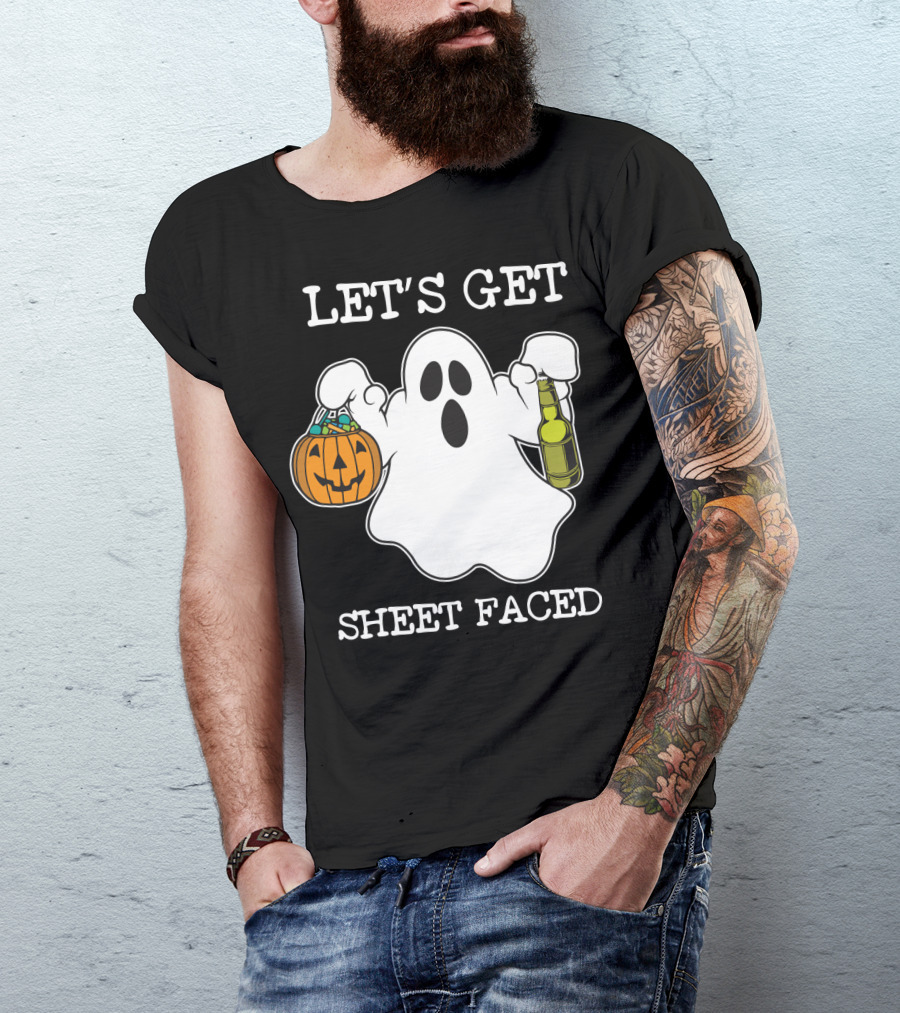 Let's Get Sheet Faced Halloween Ghost Pumpkin Alcohol T-Shirt