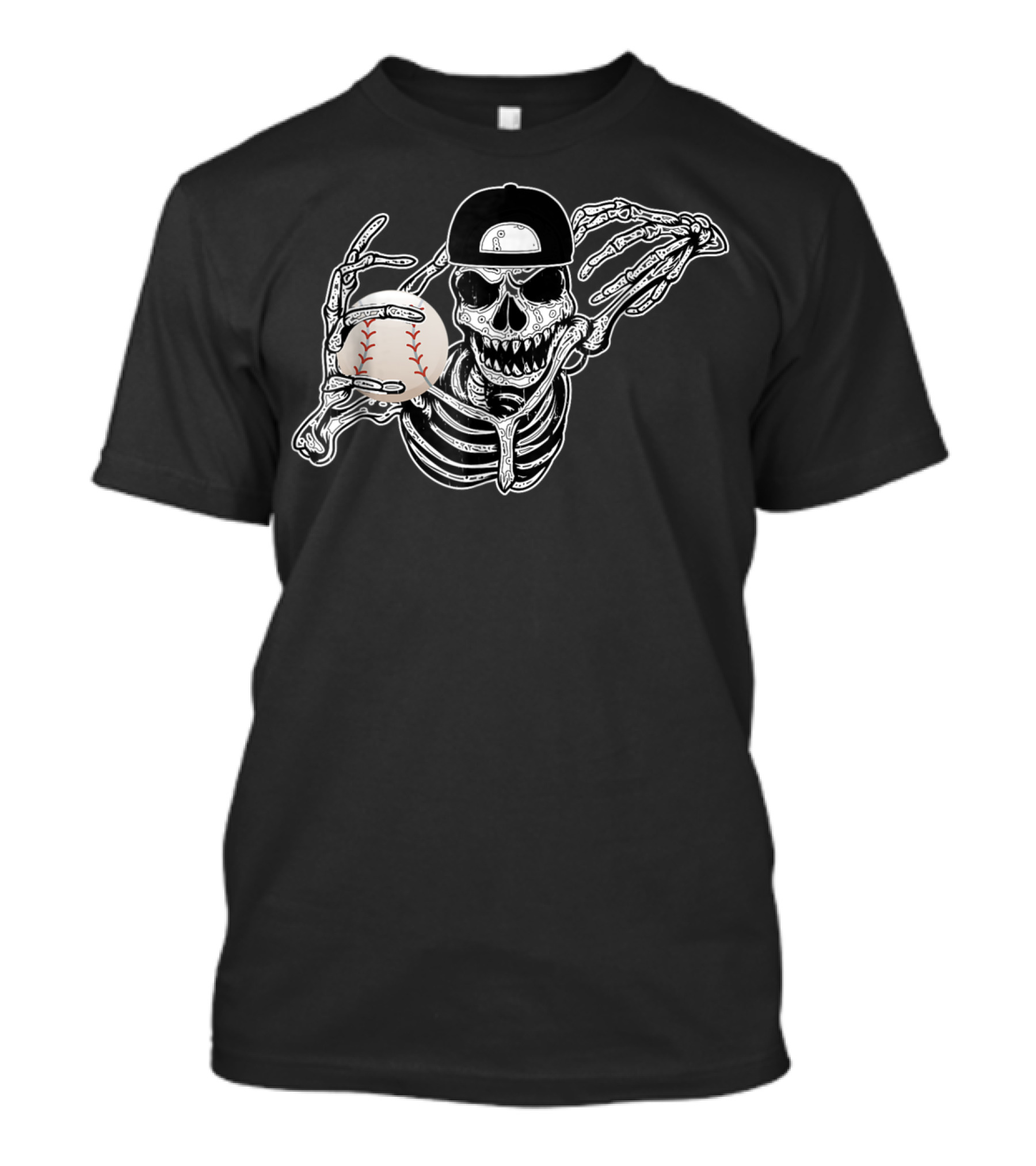 Halloween Skeleton Baseball Player Skull Hands Hat T-Shirt