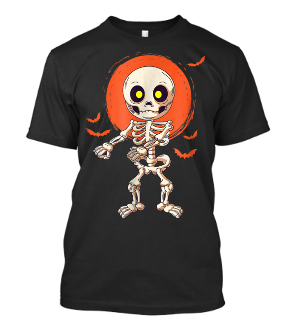 Halloween Skeleton Flossing Dance With Bats And Orange Moon T-Shirt