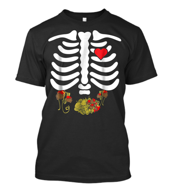 Halloween Skeleton Ribs Heart Spaghetti Meatballs T-Shirt