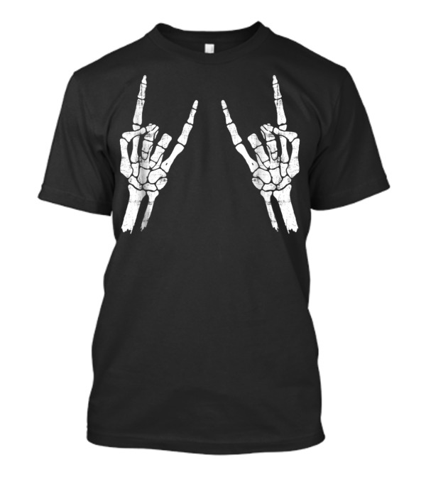 Halloween Skeleton Hand Horn Rock Gesture双 T-Shirt