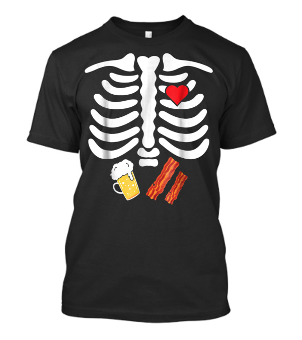 Halloween Skeleton Heart Bacon Beer Belly Junk Food T-Shirt