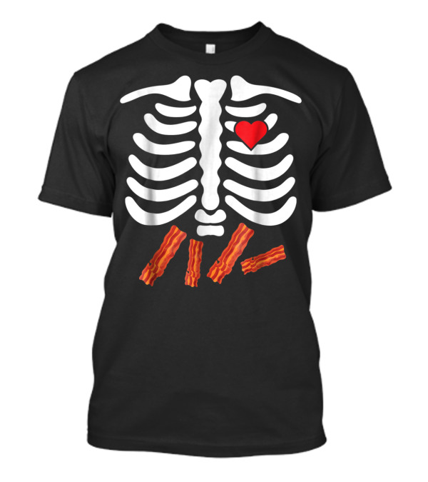 Halloween Skeleton Bacon Lover Rib Cage Heart Belly T-Shirt