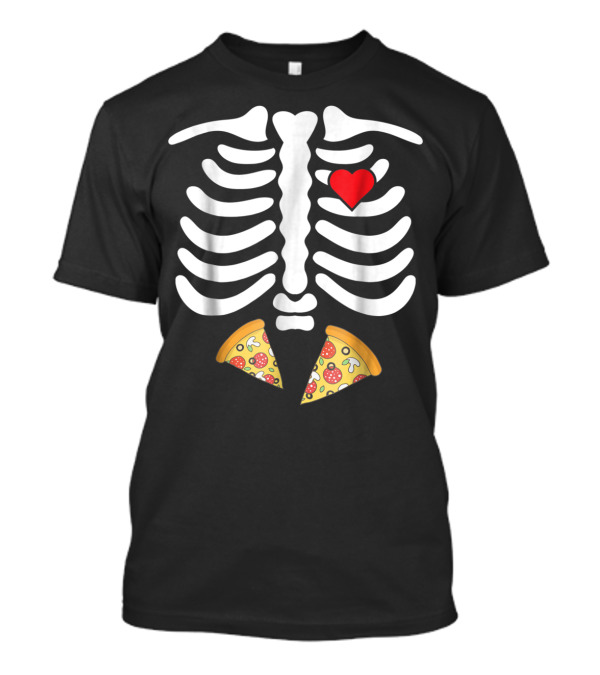 Halloween Skeleton Rib Cage Heart Pizza Slices T-Shirt