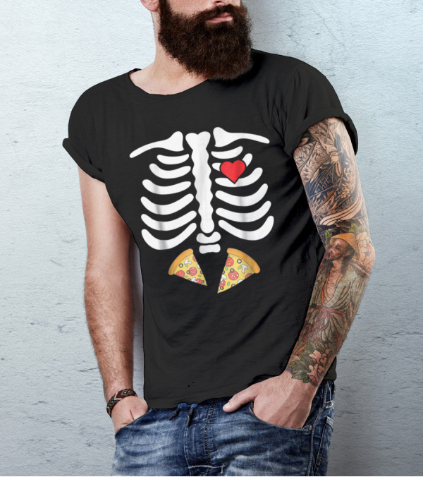 Halloween Skeleton Rib Cage Heart Pizza Slices T-Shirt