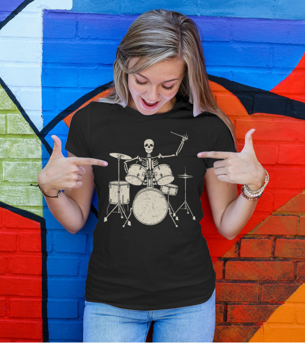 Halloween Skeleton Drummer At The Drum Set T-Shirt
