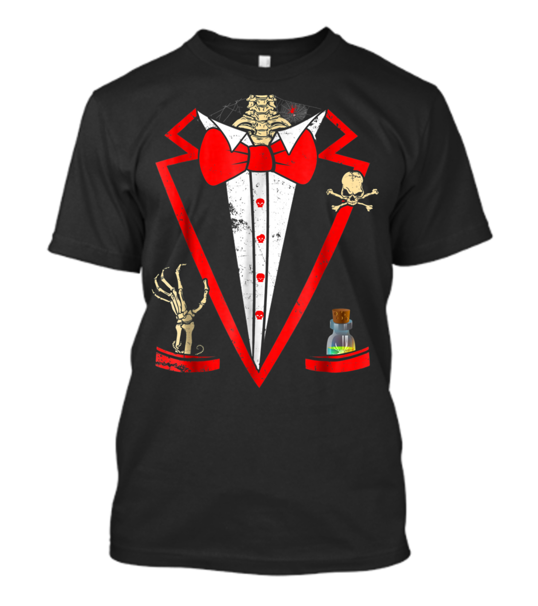 Halloween Skeleton Tuxedo Red Bow Tie Skull Potion Skeleton Hand T-Shirt