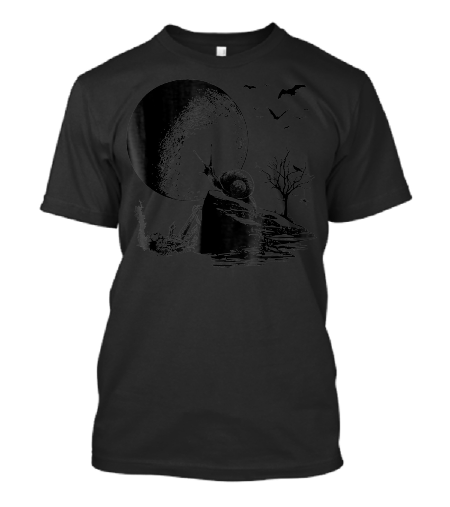 Halloween Snail Lizard Howling Moon Bats Tree T-Shirt