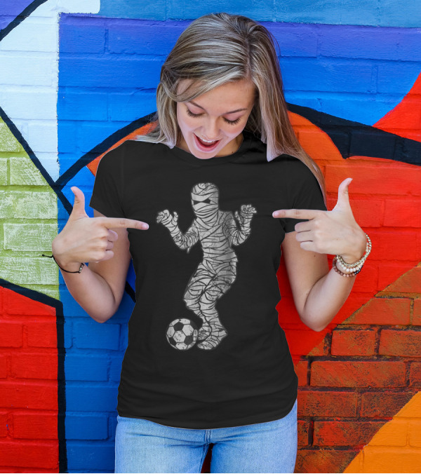 Halloween Soccer Mummy Player Dribbling Ball T-Shirt
