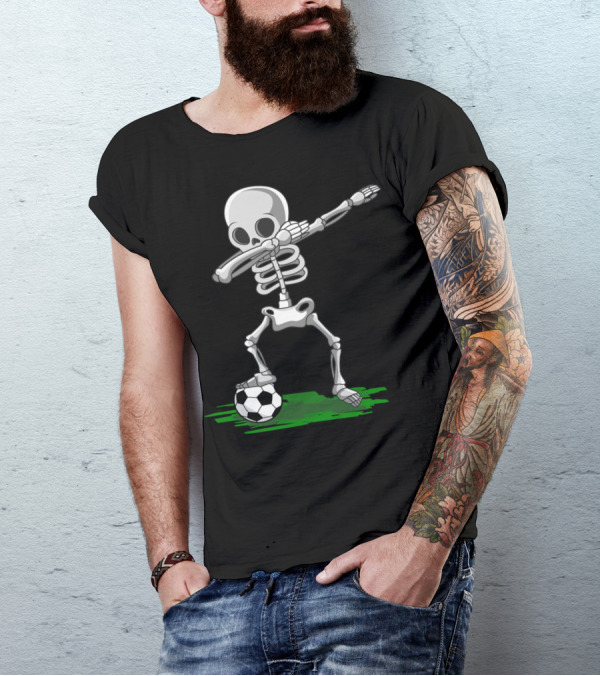 Halloween Soccer Pirate Skeleton Dabbing With Football T-Shirt