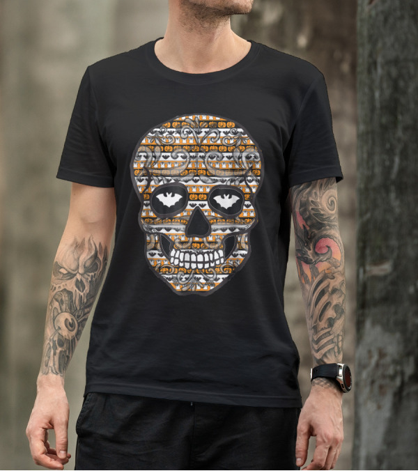 Halloween Sugar Skull Pumpkin Bat Day Of The Dead T-Shirt