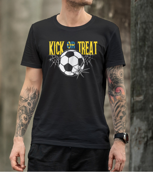 Kick Or Treat Soccer Halloween Sweden Spider Webs T-Shirt