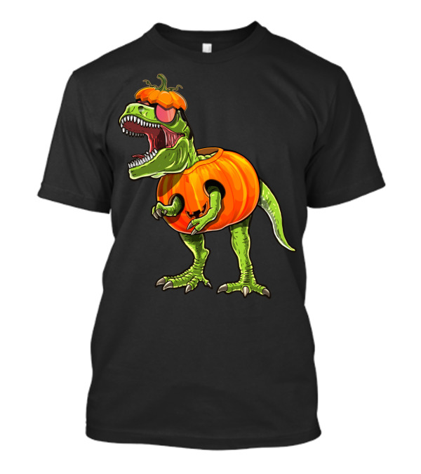 Halloween T-Rex Dinosaur Wearing Pumpkin Costume T-Shirt