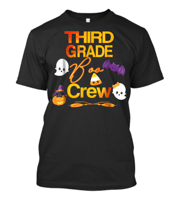 Third Grade Halloween Boo Crew Teacher Cute Ghost Bat Pumpkin T-Shirt