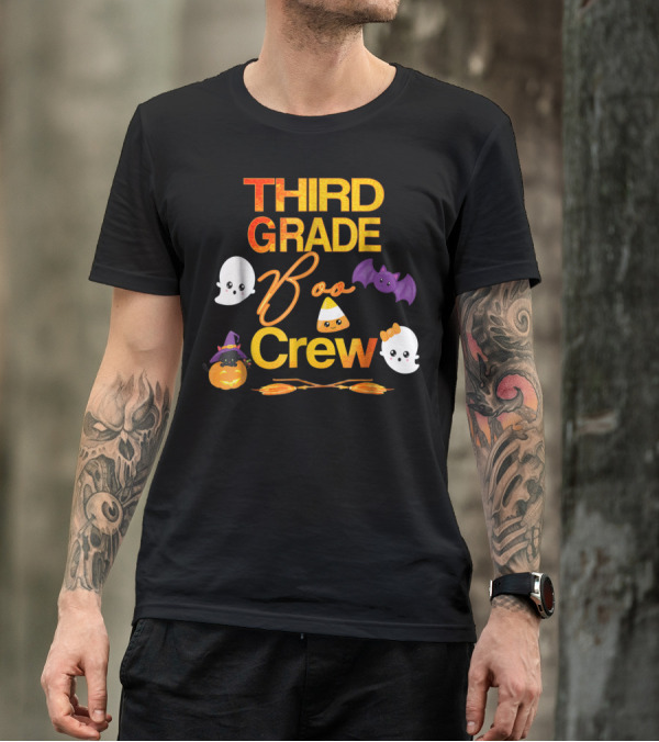 Third Grade Halloween Boo Crew Teacher Cute Ghost Bat Pumpkin T-Shirt