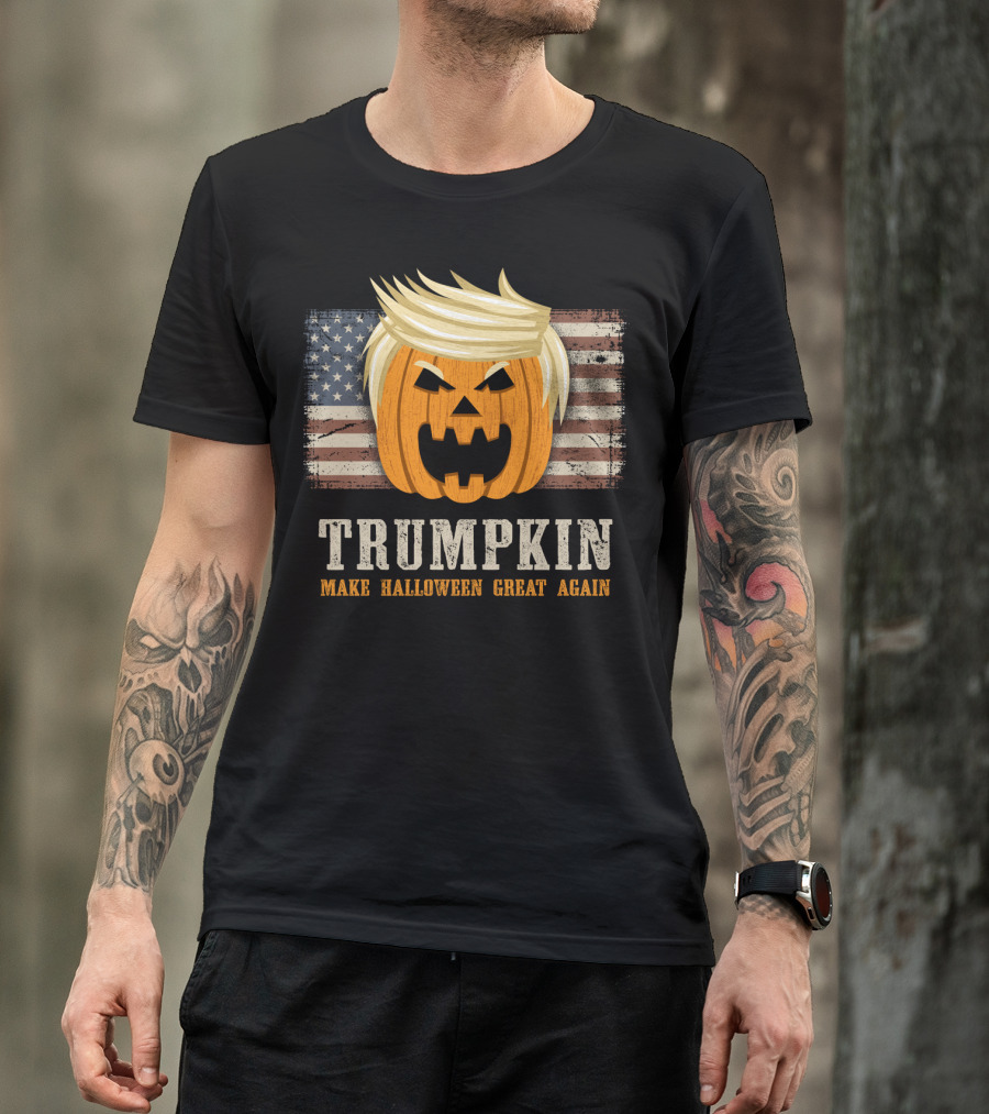 Trumpkin Make Halloween Great Again Vintage US Flag T-Shirt
