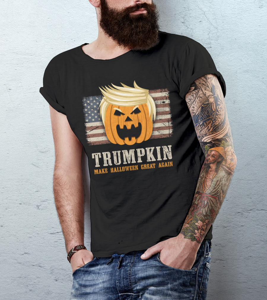 Trumpkin Make Halloween Great Again Vintage US Flag T-Shirt
