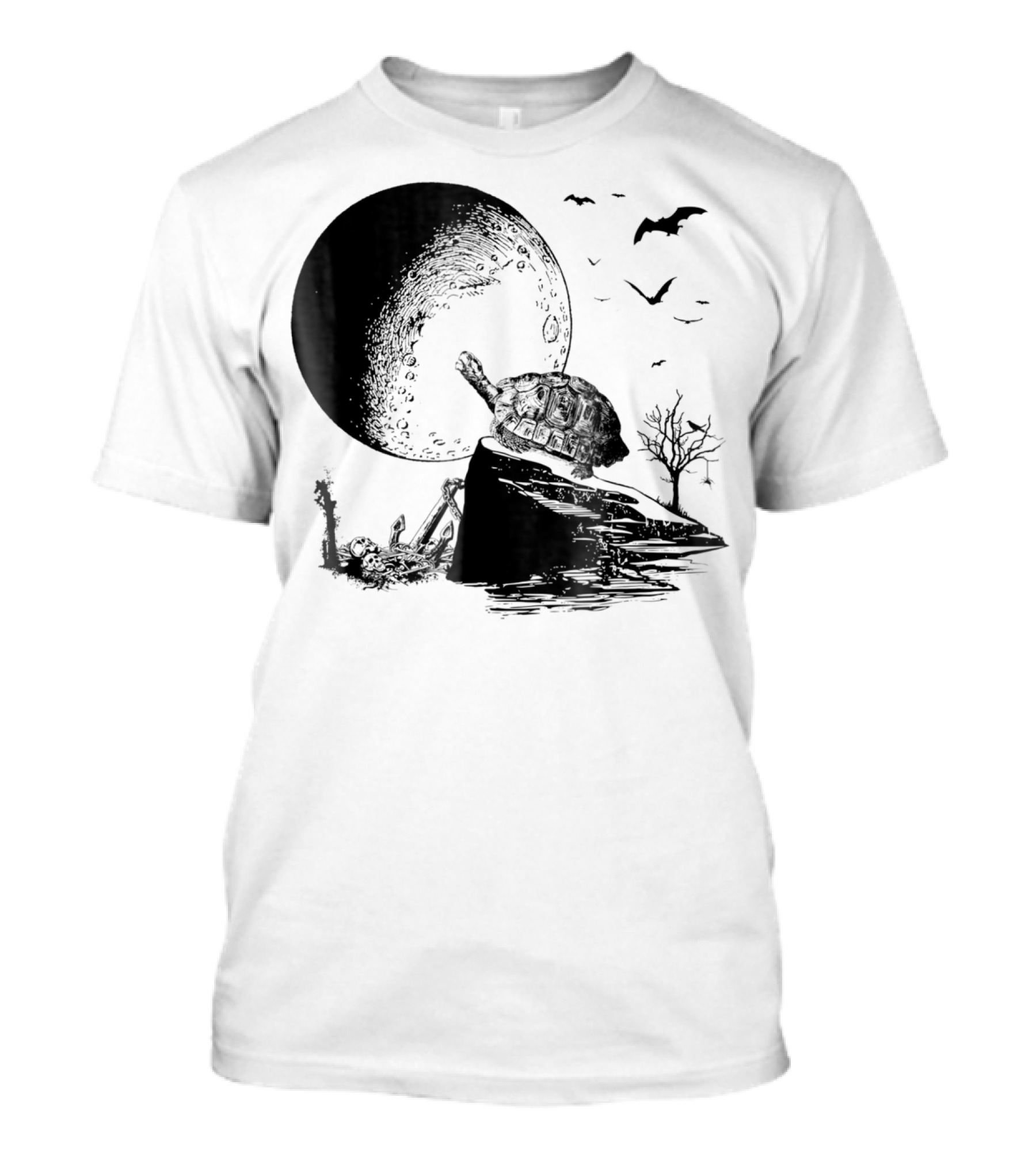 Howling Moon Halloween Turtle And Lizard With Bats T-Shirt