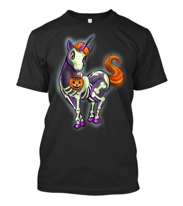 Halloween Unicorn Skeleton With Pumpkin Accessory T-Shirt